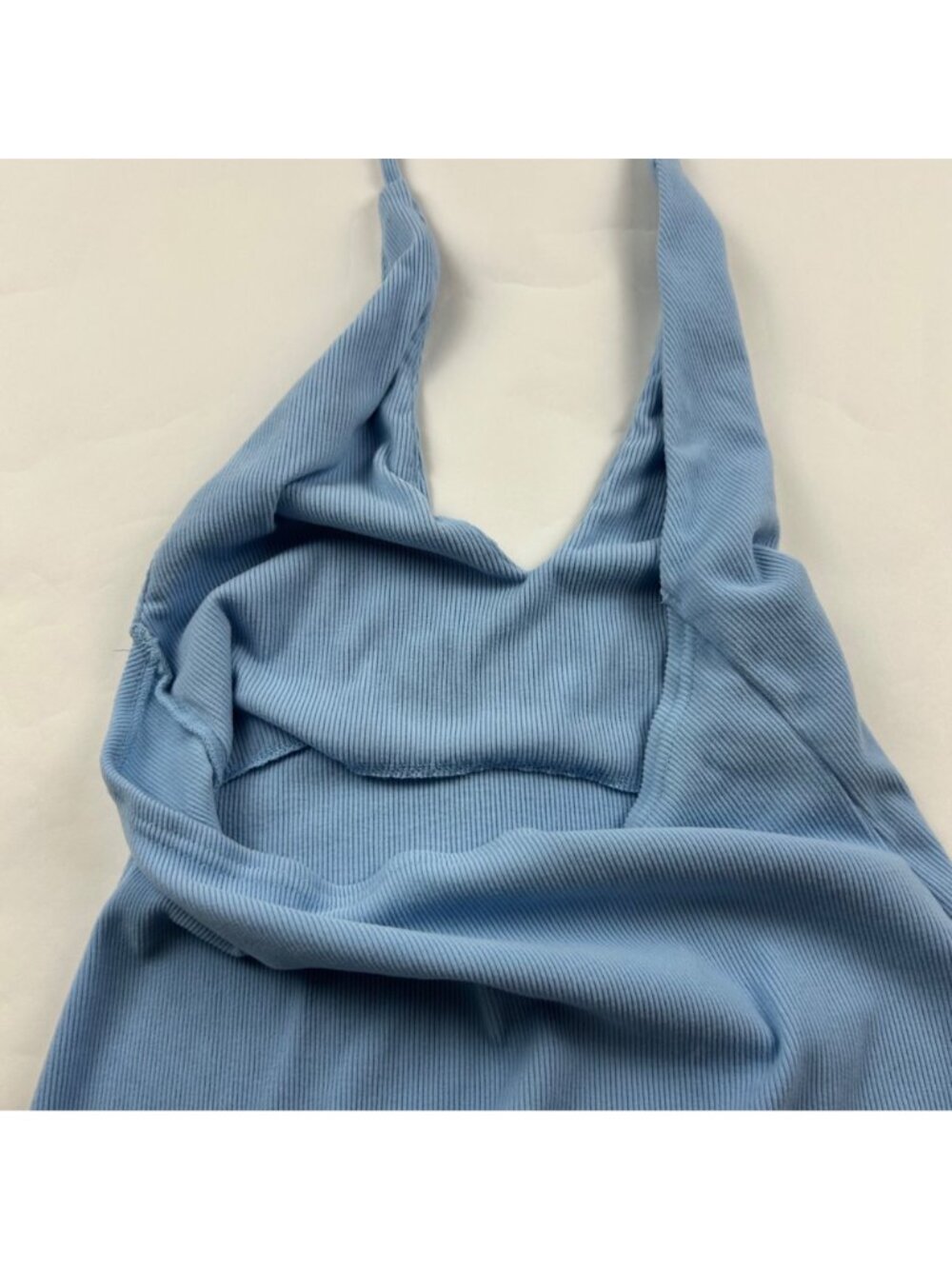 MUSERA Light Blue Soft Ribbed Knit Tie Halter Midi Maxi Dress L - Picture 8 of 9